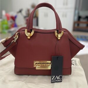 $395 New! Zac Pozen Eartha Iconic Double Handle Handbag In Red